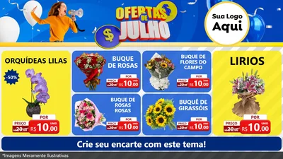 Modelo de TV para TV Horizontal com o tema Ofertas de Julho para Floricultura e jardim