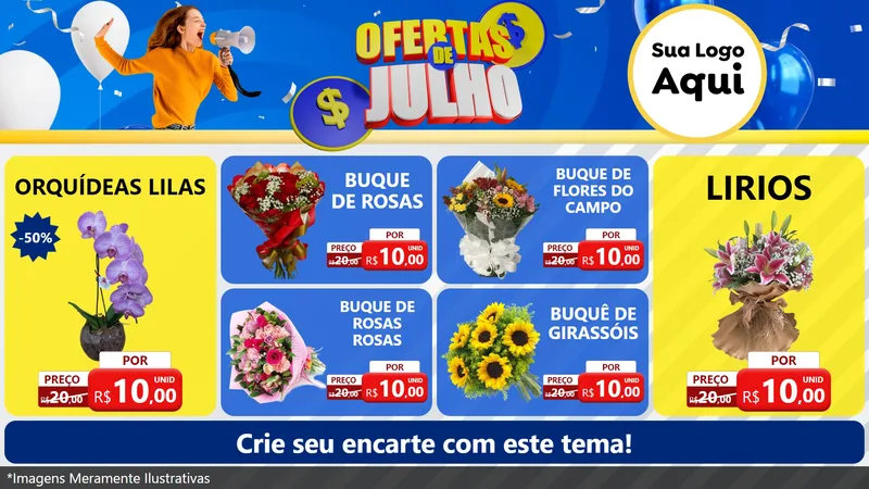 Modelo de TV para TV Horizontal com o tema Ofertas de Julho para Floricultura e jardim