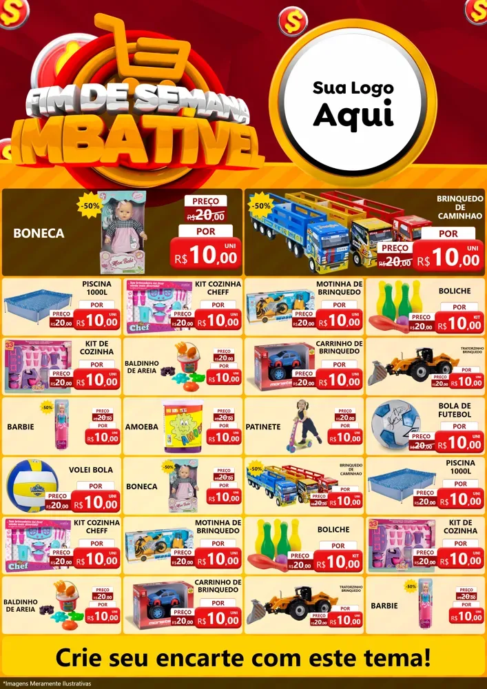 Modelo de Encarte para Encarte A4 Vertical com o tema Fim de Semana Imbatível para Brinquedos
