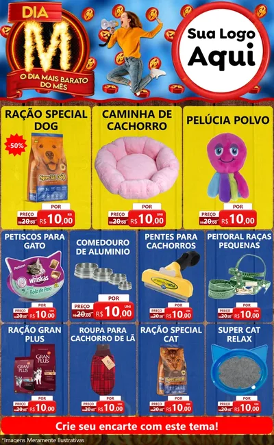 Modelo de Encarte para Encarte Grande com o tema Dia M - O Dia Mais Barato Do Mês para Pet Shop