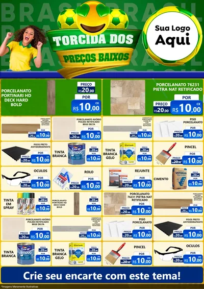Modelo de Encarte para Encarte A4 Vertical com o tema Torcida dos Preços Baixos - Copa para Pisos e revestimentos