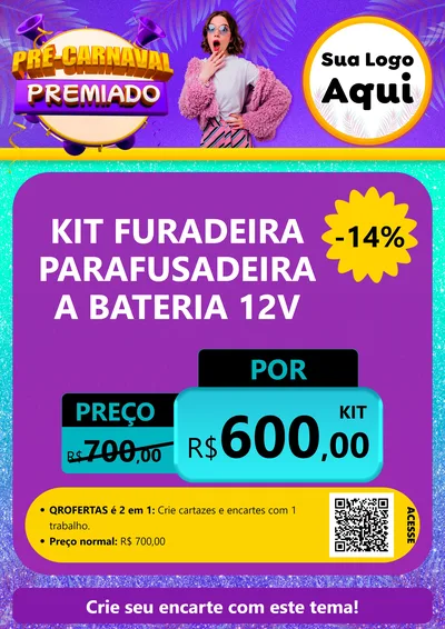 Modelo de Cartaz para Cartaz A4 Vertical com o tema Pré-Carnaval Premiado para Maquinas e Ferramentas