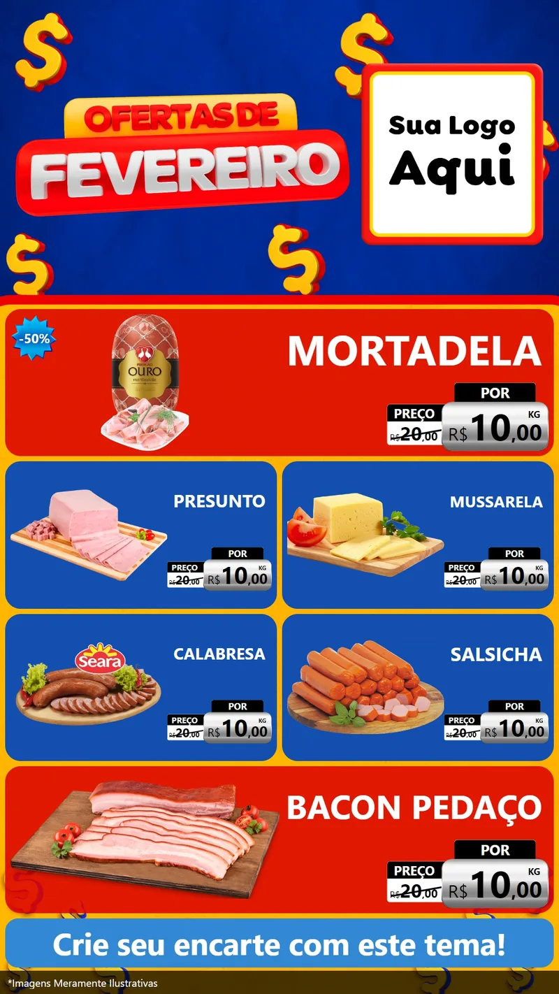 Modelo de TV para TV Vertical com o tema Ofertas de Fevereiro para Frios e Laticínios