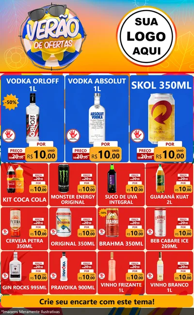Modelo de Encarte para Encarte Grande com o tema Verão de Ofertas para Distribuidora de bebidas