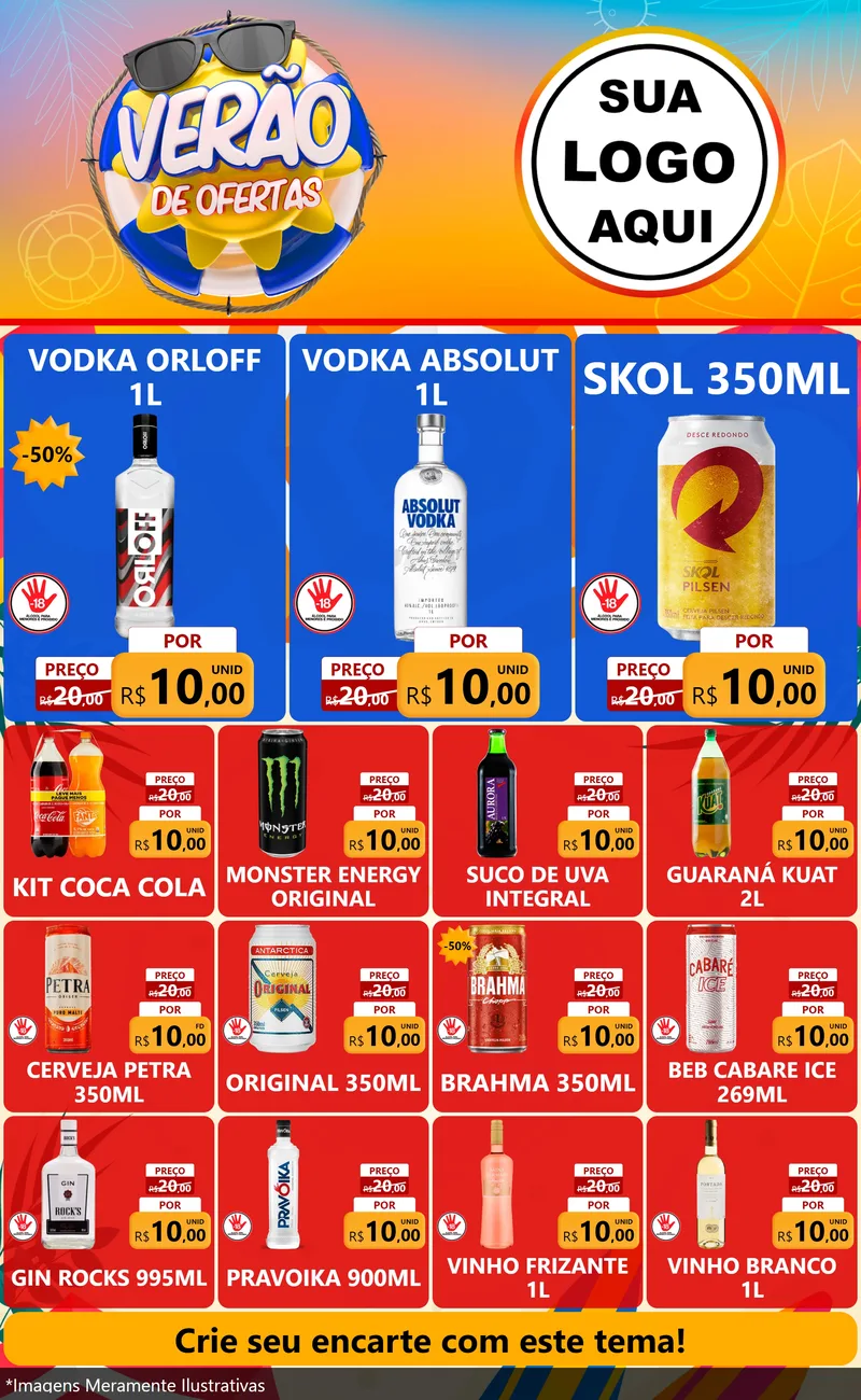 Modelo de Encarte para Encarte Grande com o tema Verão de Ofertas para Distribuidora de bebidas