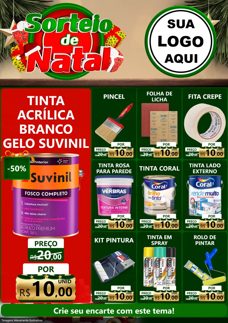 Modelo de Encarte para Encarte A4 Vertical com o tema Sorteio de Natal para Tintas e Ferramentas