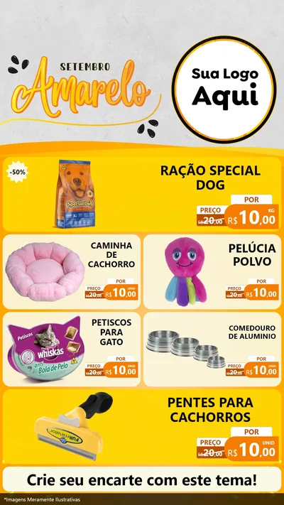 Modelo de TV para TV Vertical com o tema Setembro Amarelo para Pet Shop