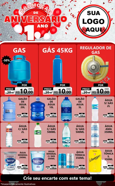 Modelo de Encarte para Encarte Grande com o tema Promoção de Aniversário - 1 Ano para Água e gás