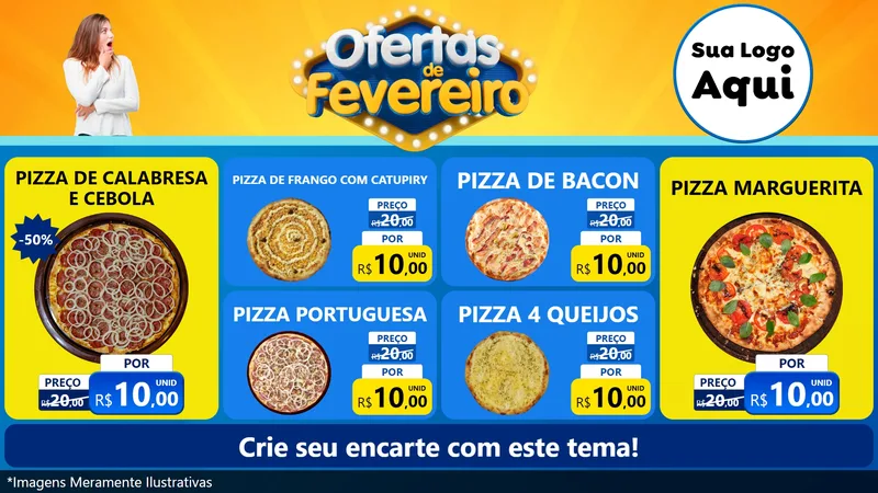 Modelo de TV para TV Horizontal com o tema Ofertas de Fevereiro para Pizzaria