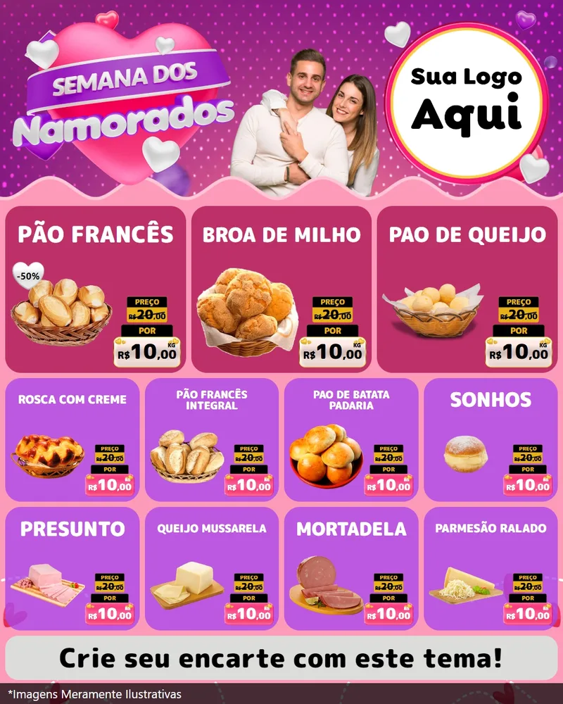 Modelo de Rede Social para Feed Instagram com o tema Semana dos Namorados para Padaria