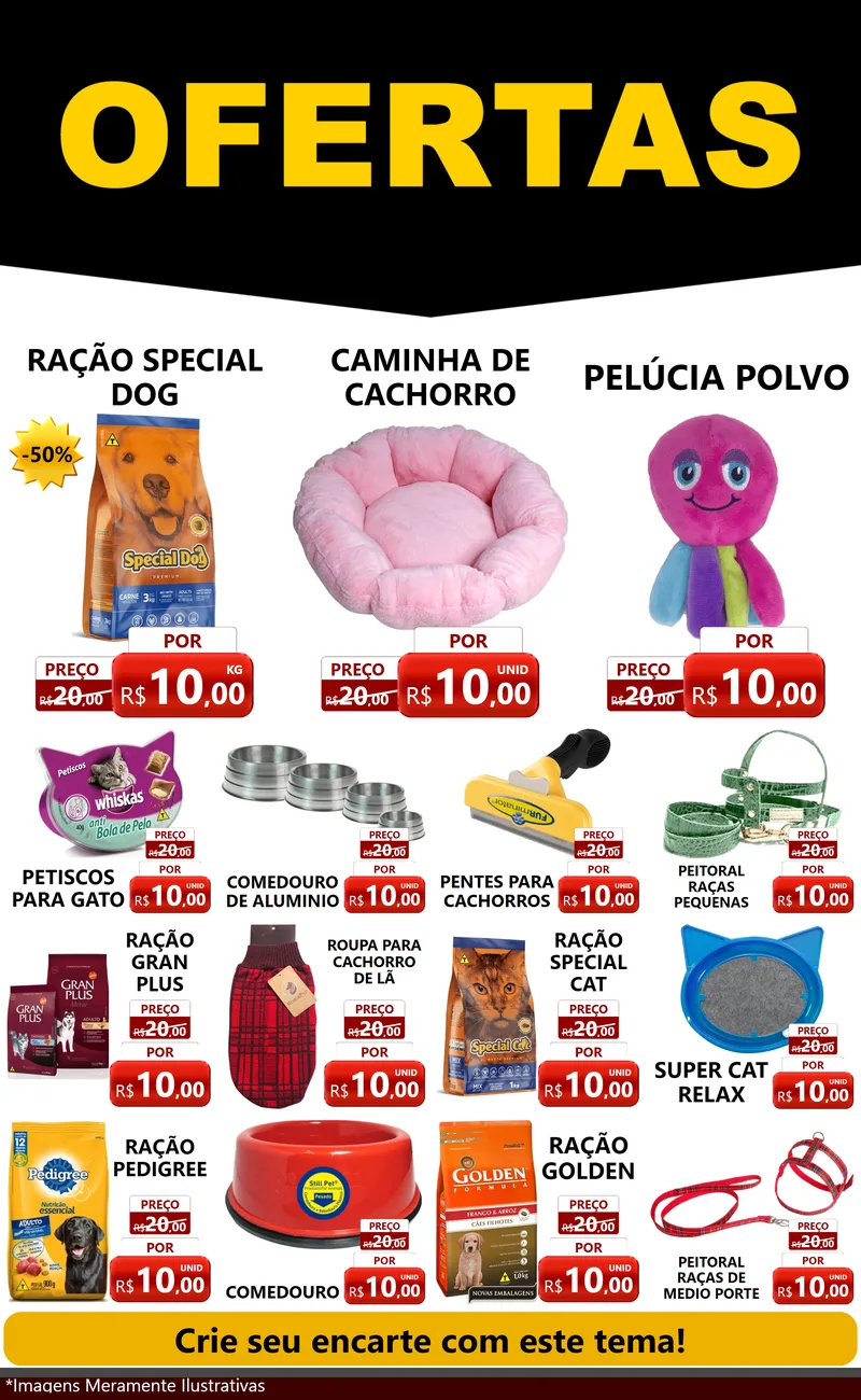 Modelo de Encarte para Encarte Grande com o tema Ofertas Preto e Vermelho Cartaz para Pet Shop
