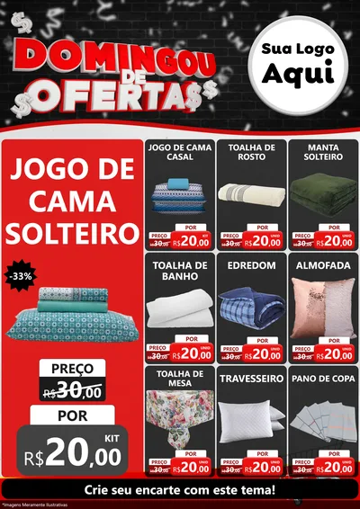 Modelo de Encarte para Encarte A4 Vertical com o tema Domingou de Ofertas para Cama, Mesa e Banho