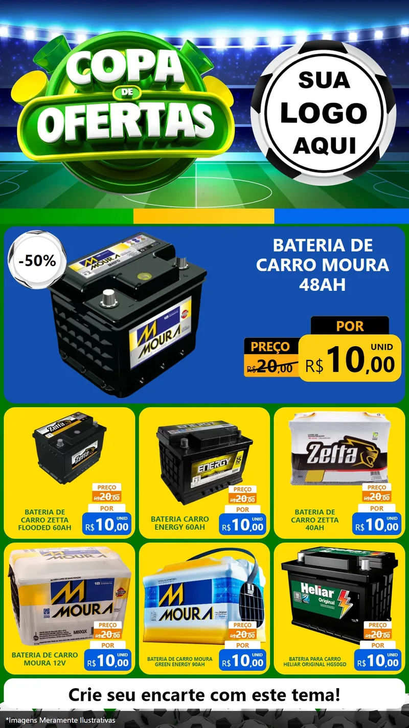 Modelo de Rede Social para Stories com o tema Copa de Ofertas para Baterias Elétricas