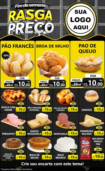 Modelo de Encarte para Encarte Grande com o tema Fim de Semana Rasga Preço para Padaria