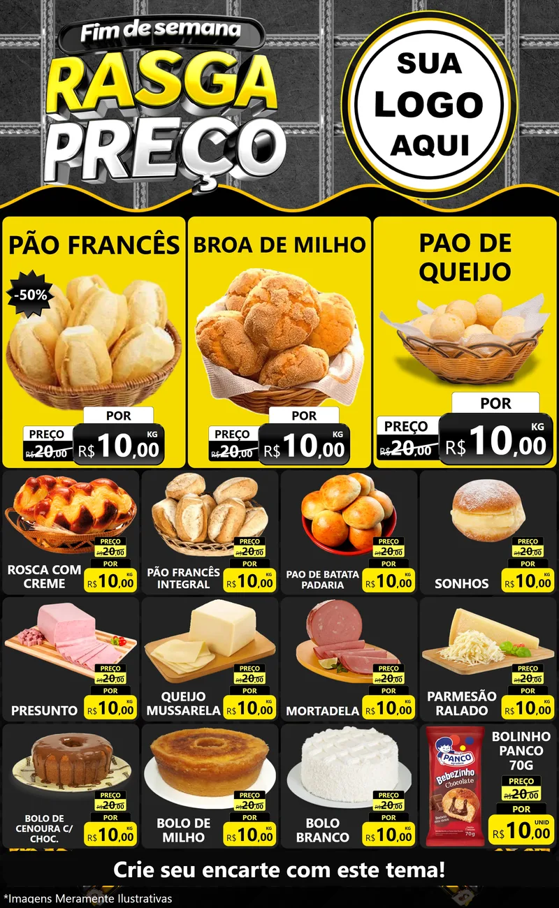Modelo de Encarte para Encarte Grande com o tema Fim de Semana Rasga Preço para Padaria
