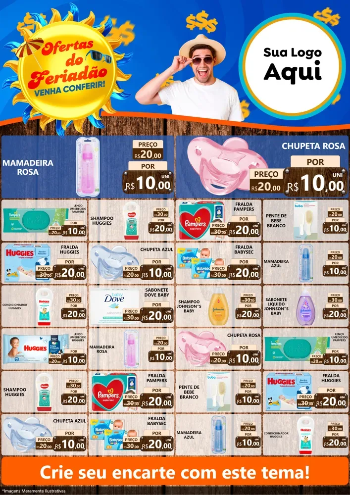 Modelo de Encarte para Encarte A4 Vertical com o tema Ofertas do Feriadão para Bebês