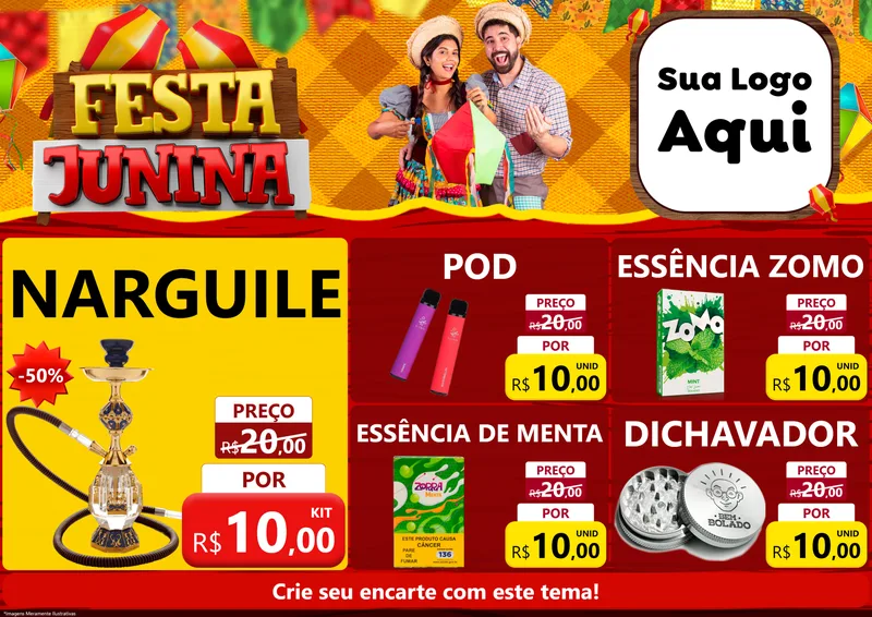 Modelo de Encarte para Encarte A4 Horizontal com o tema Festa Junina para Tabacaria
