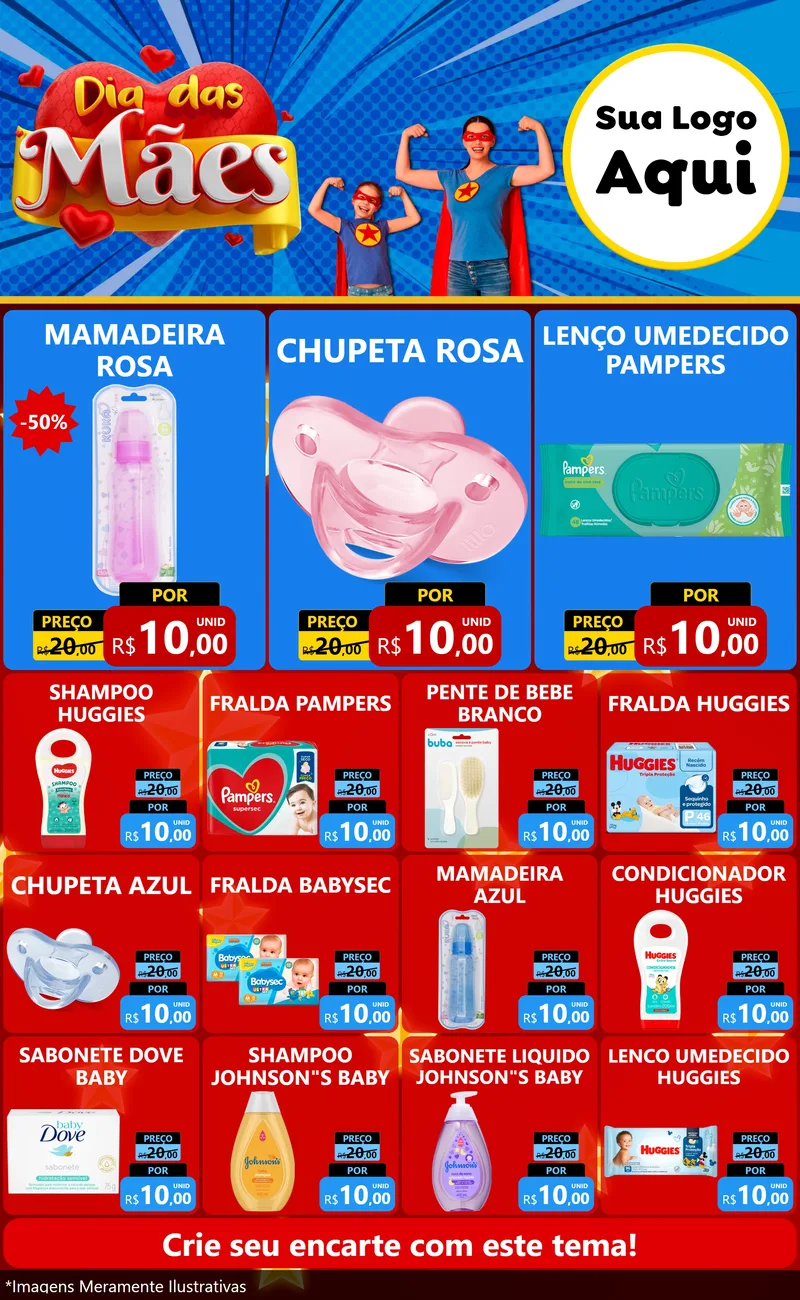 Modelo de Encarte para Encarte Grande com o tema Dia das Mães para Bebês