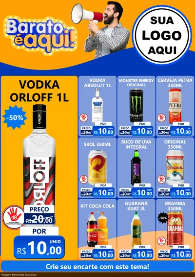 Modelo de Encarte para Encarte A4 Vertical com o tema Barato é aqui para Distribuidora de bebidas