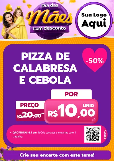 Modelo de Cartaz para Cartaz A4 Vertical com o tema Dia das Mães com Desconto para Pizzaria