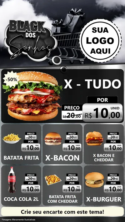 Modelo de Rede Social para Stories com o tema Black dos Sonhos para Hamburgueria