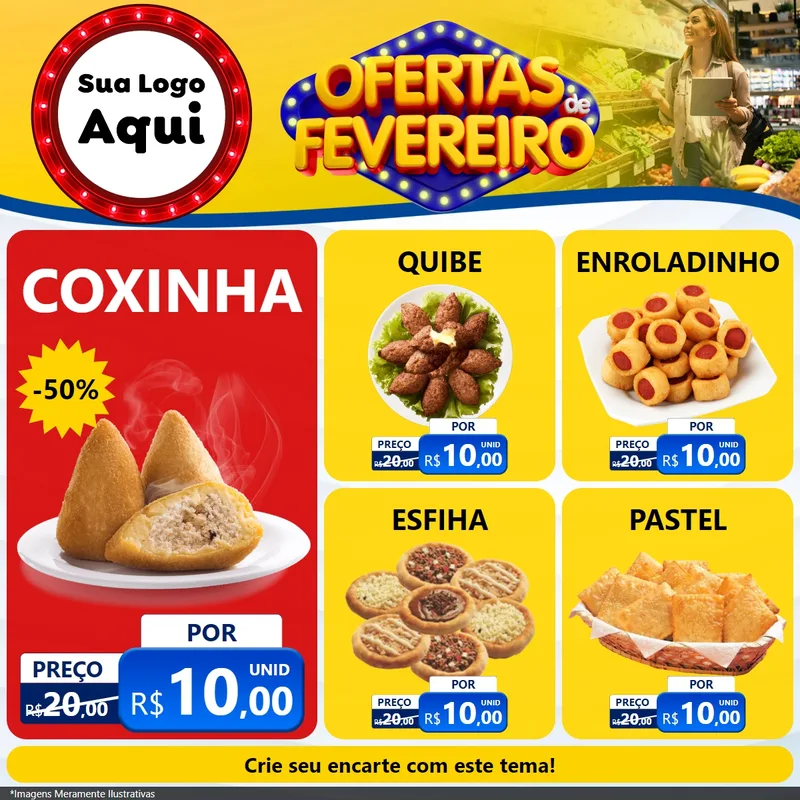 Modelo de Rede Social para Feed Facebook com o tema Ofertas de Fevereiro para Salgadaria