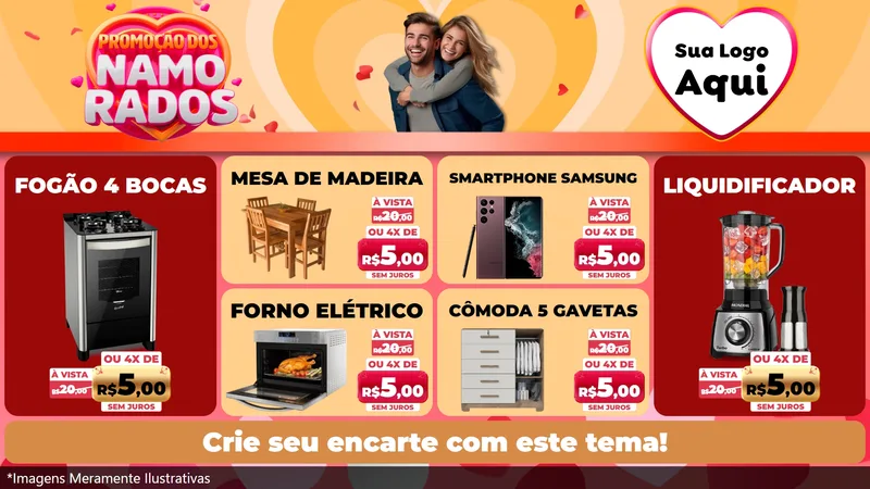 Modelo de TV para TV Horizontal com o tema Promoção dos Namorados para Móveis e Eletro