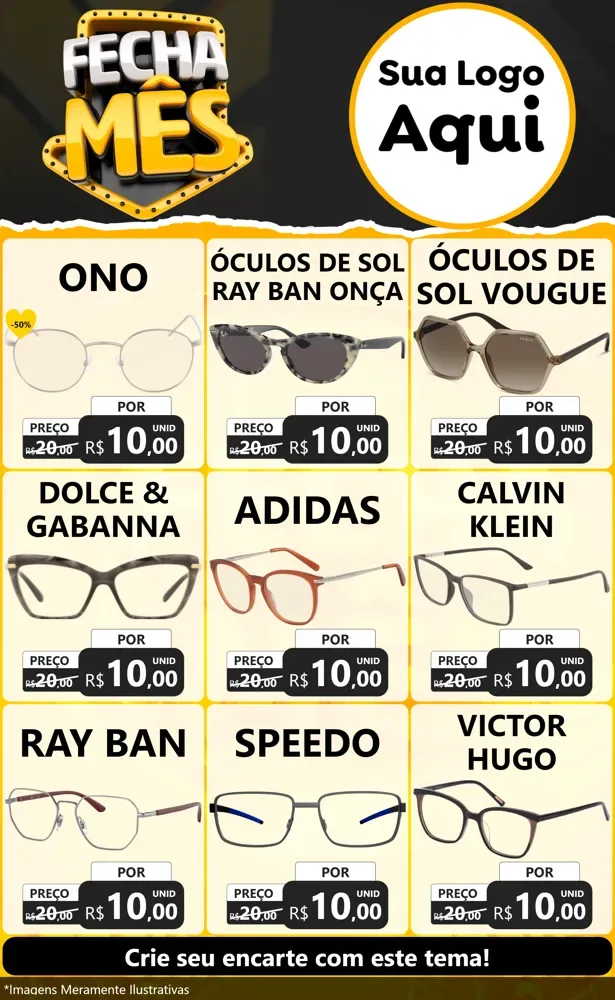 Modelo de Encarte para Encarte Grande com o tema Fecha Mês para Óticas