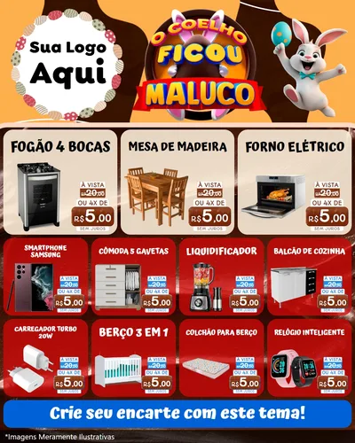 Modelo de Rede Social para Feed Instagram com o tema O Coelho Ficou Maluco - Páscoa para Móveis e Eletro