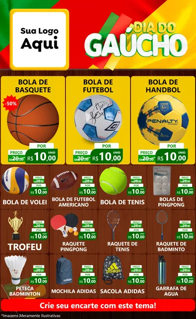 Modelo de Encarte para Encarte Grande com o tema Dia do Gaúcho para Artigos Esportivos