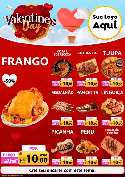 Modelo de Encarte para Encarte A4 Vertical com o tema Valentine's Day para Assados