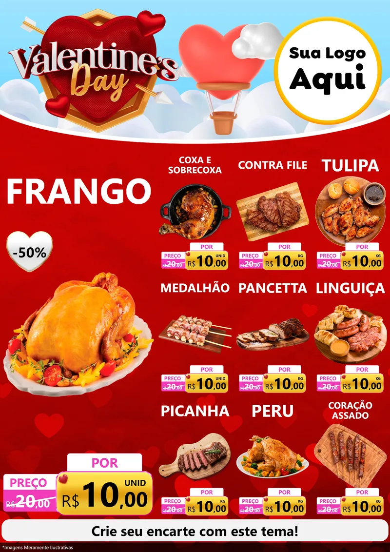 Modelo de Encarte para Encarte A4 Vertical com o tema Valentine's Day para Assados