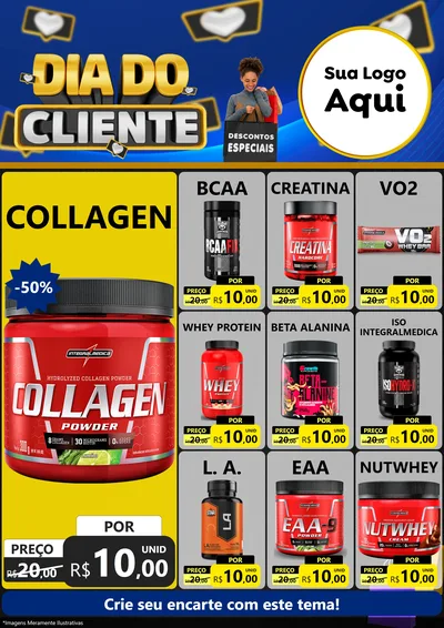 Modelo de Encarte para Encarte A4 Vertical com o tema Dia Do Cliente para Suplementos alimentares