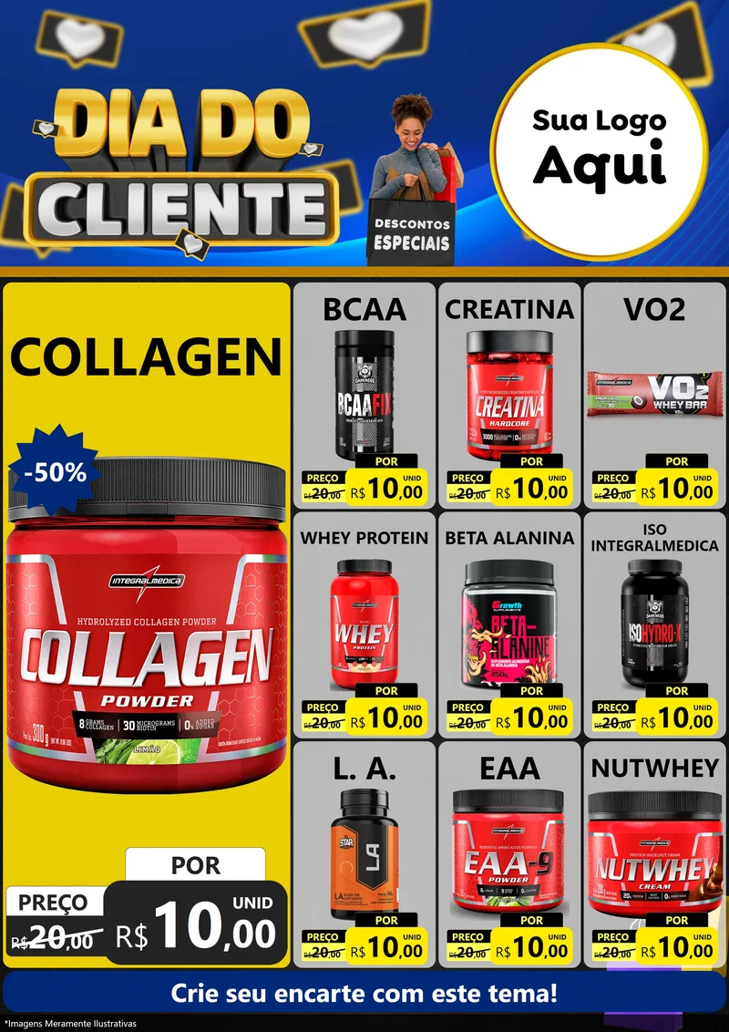 Modelo de Encarte para Encarte A4 Vertical com o tema Dia Do Cliente para Suplementos alimentares
