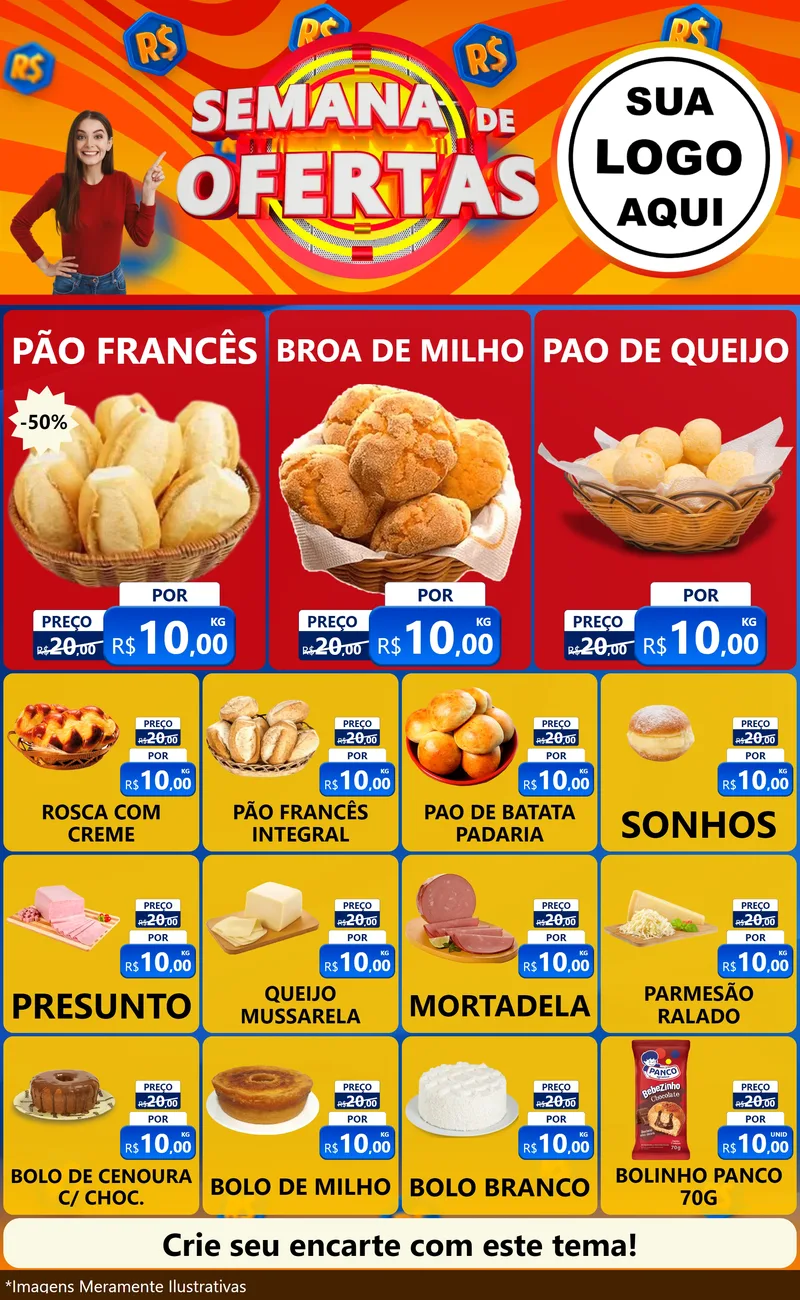 Modelo de Encarte para Encarte Grande com o tema Semana de Ofertas para Padaria
