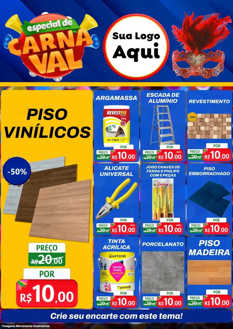 Modelo de Encarte para Encarte A4 Vertical com o tema Especial de Carnaval para Material para Construção