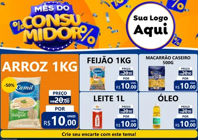 Modelo de Encarte para Encarte A4 Horizontal com o tema Mês do Consumidor para Supermercado