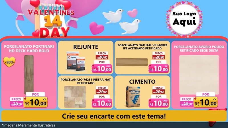 Modelo de TV para TV Horizontal com o tema Valentine's Day para Pisos e revestimentos