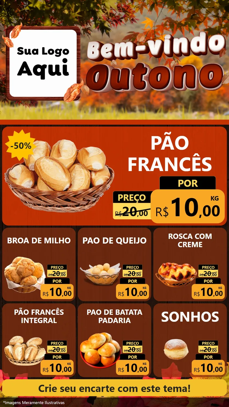 Modelo de Rede Social para Stories com o tema Bem-vindo Outono para Padaria