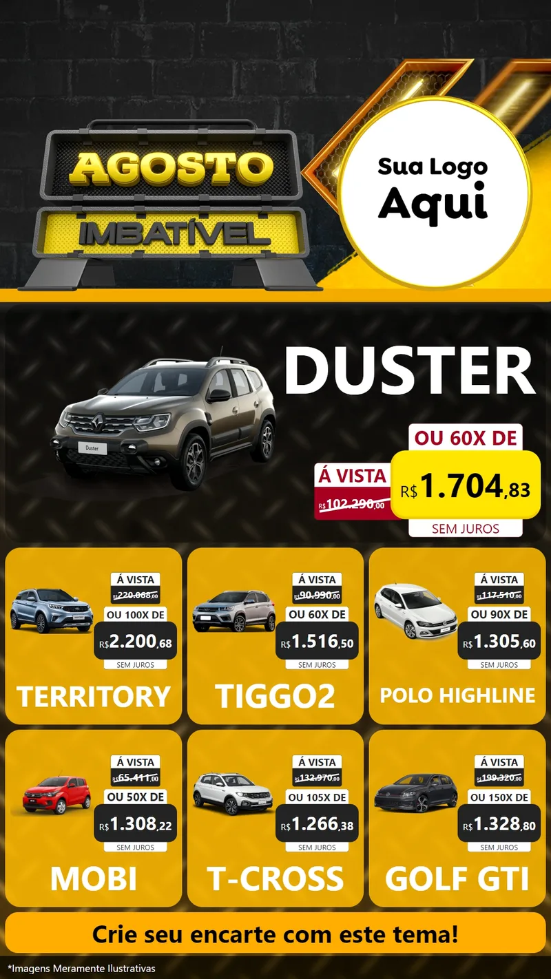 Modelo de Rede Social para Stories com o tema Agosto Imbatível para Concessionaria de Carros