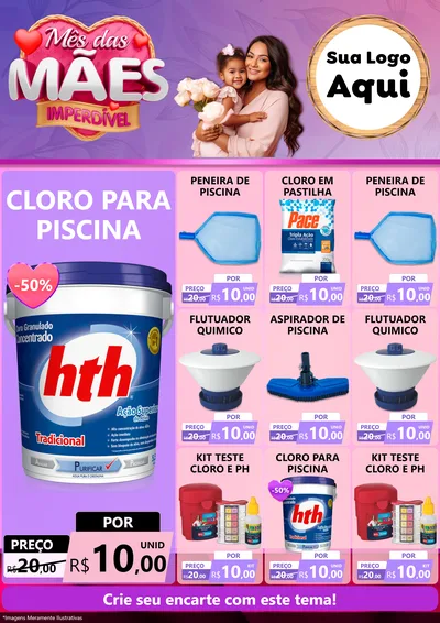 Modelo de Encarte para Encarte A4 Vertical com o tema Mês das Mães Imperdível para Produtos para Piscina