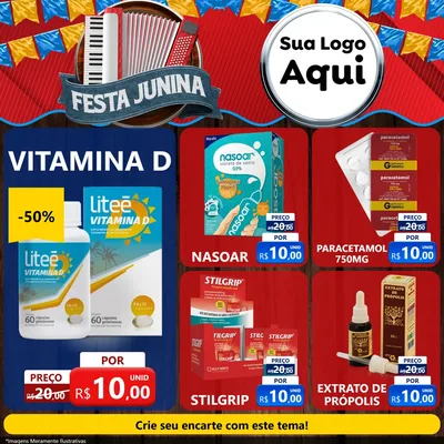 Modelo de Rede Social para Feed Facebook com o tema Festa Junina para Farmácia