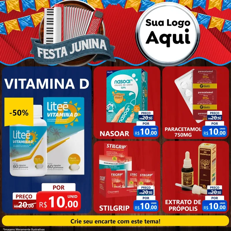 Modelo de Rede Social para Feed Facebook com o tema Festa Junina para Farmácia