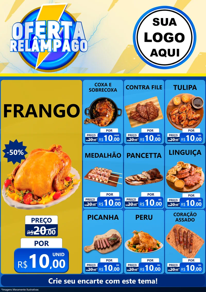 Modelo de Encarte para Encarte A4 Vertical com o tema Oferta Relâmpago para Assados