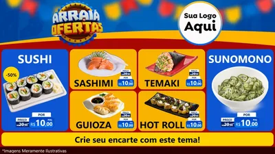 Modelo de TV para TV Horizontal com o tema Arraiá de Ofertas - Junina para Comida japonesa