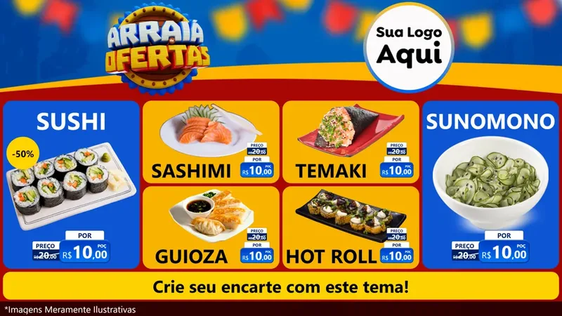Modelo de TV para TV Horizontal com o tema Arraiá de Ofertas - Junina para Comida japonesa