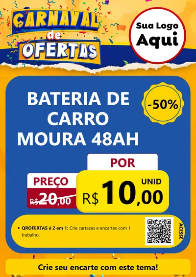 Modelo de Cartaz para Cartaz A4 Vertical com o tema Carnaval de Ofertas para Baterias Elétricas