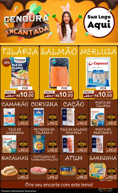 Modelo de Encarte para Encarte Grande com o tema Cenoura Encantada - Páscoa para Peixaria