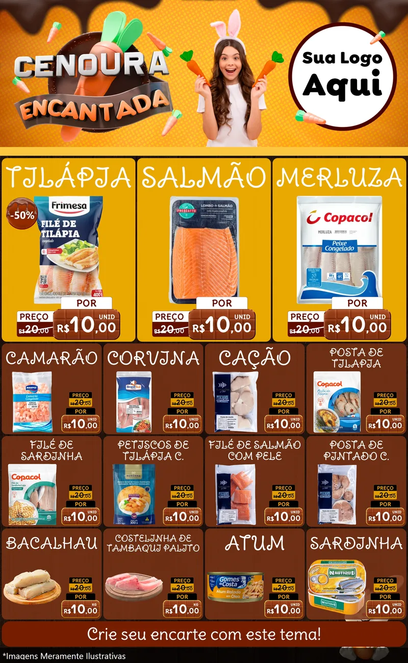Modelo de Encarte para Encarte Grande com o tema Cenoura Encantada - Páscoa para Peixaria