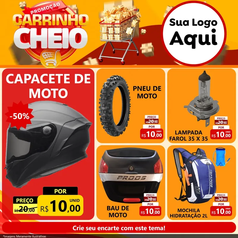 Modelo de Rede Social para Feed Facebook com o tema Promoção carrinho cheio para Moto peças